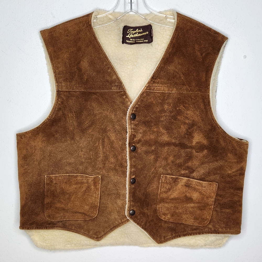 Vintage Taylors Leatherwear Sherpa Lined Vest Mens XXL *(FITS XL) Western Cowboy